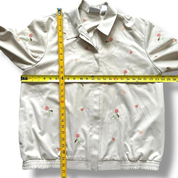 Vintage Alfred Dunner Tan Flower Embroidered Windbreaker Zip Jacket Plus Size 16 - Picture 15 of 16